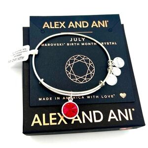 Alex + Ani Bracelet July Birthstone Ruby Red Silver Tone Charm Bangle